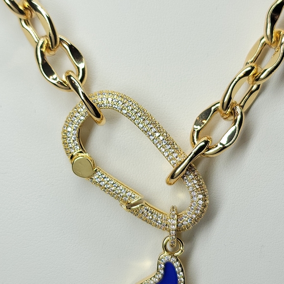 NEW Trendy Statement Pave CZ Carabiner Choker Necklace - Picture 7 of 10